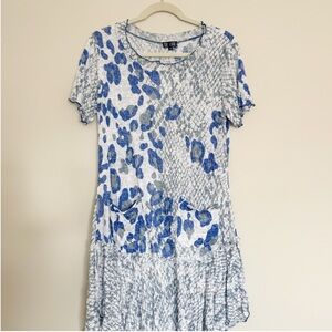 Blue and Gray Patterned Midi Dress